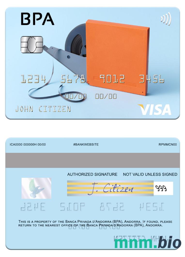 Andorra Banca Privada d'Andorra (BPA) przykład karty visa w formacie PSD